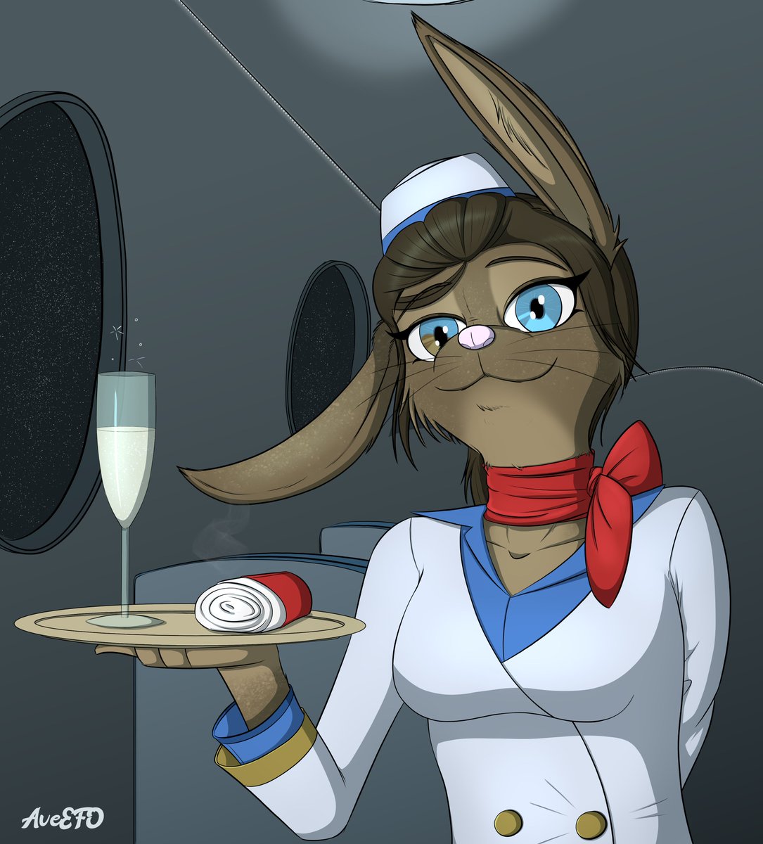 Your first-class flight home from a very fun vacation comes with Holl, who is only TOO happy to help with anything you may need.
Re-draw of a character from my early days of drawing.
#furryart #anthro #art