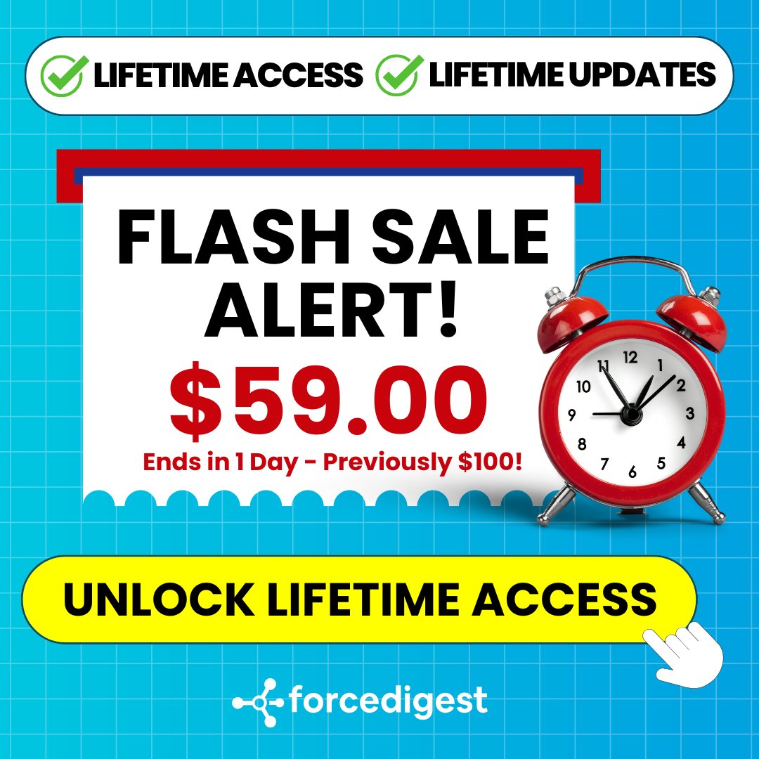 ForceDigest's tweet image. 🚨 FLASH SALE ALERT 🚨
Lifetime Access now $59 (was $100)! 💥
One-time payment = lifetime updates + instant access

🎯 90+ paths | 50+ hrs video | 48K+ Qs | 800 PBQs
Own your study library forever → forcedigest.com/lifetime-access

#ForceDigest #FlashSale #ITCertification
