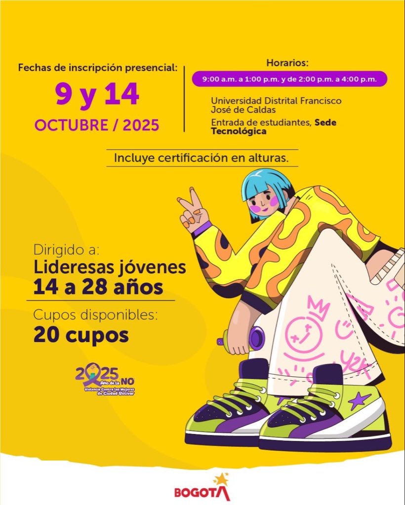 Desde la Alcaldía Local de Ciudad Bolívar seguimos fortaleciendo el liderazgo femenino 💜
Invitamos a nuestras lideresas jóvenes y adultas a participar en las jornadas de inscripción para los procesos de formación que impulsan su crecimiento y compromiso con el territorio.