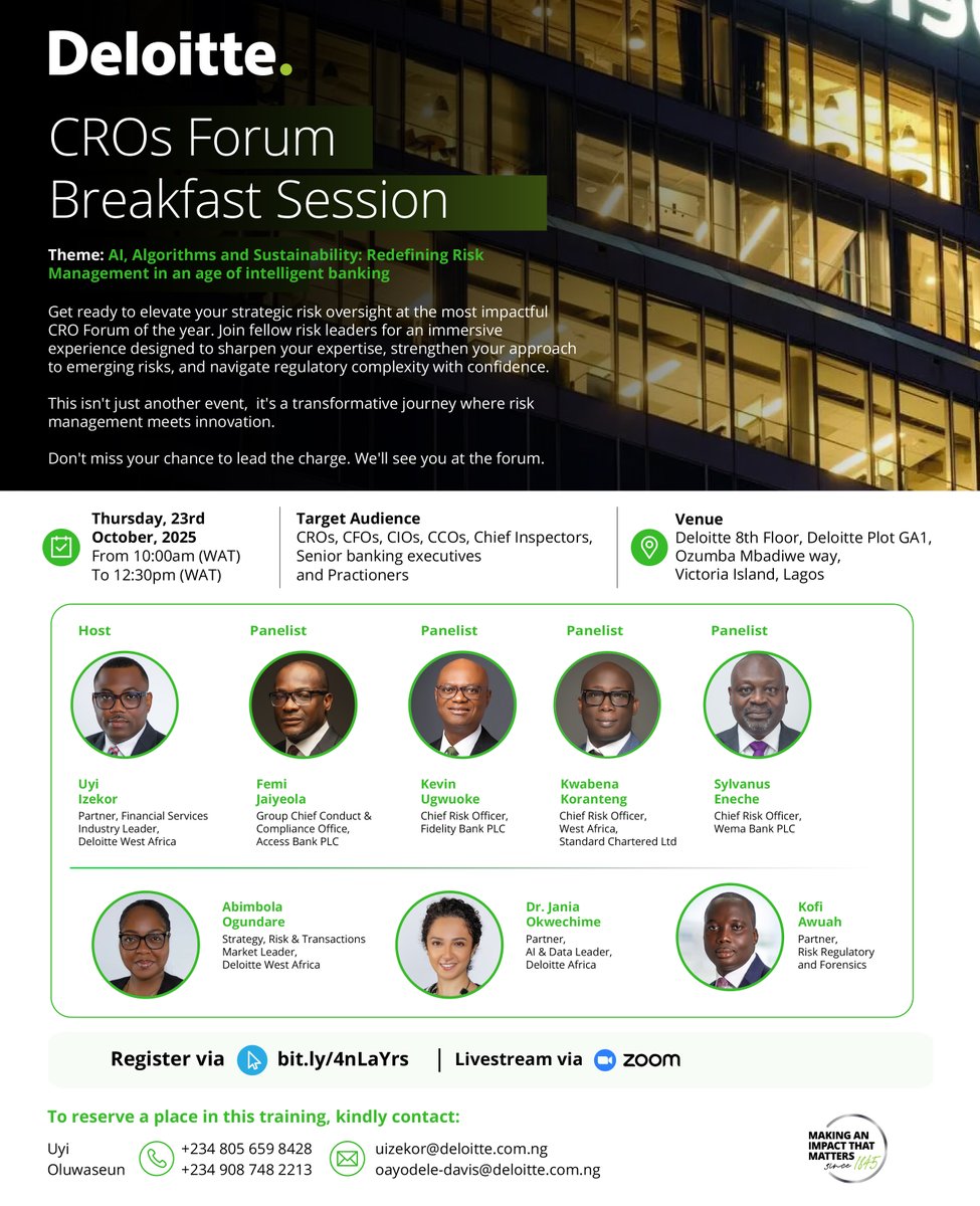 Join us on October 23, 2025, at the Deloitte CROs Forum for an insightful conversation on the future of risk management in the age of intelligent banking.

This exclusive session will bring together Chief Risk Officers (cont) delo.tt/l/6010AtjBr