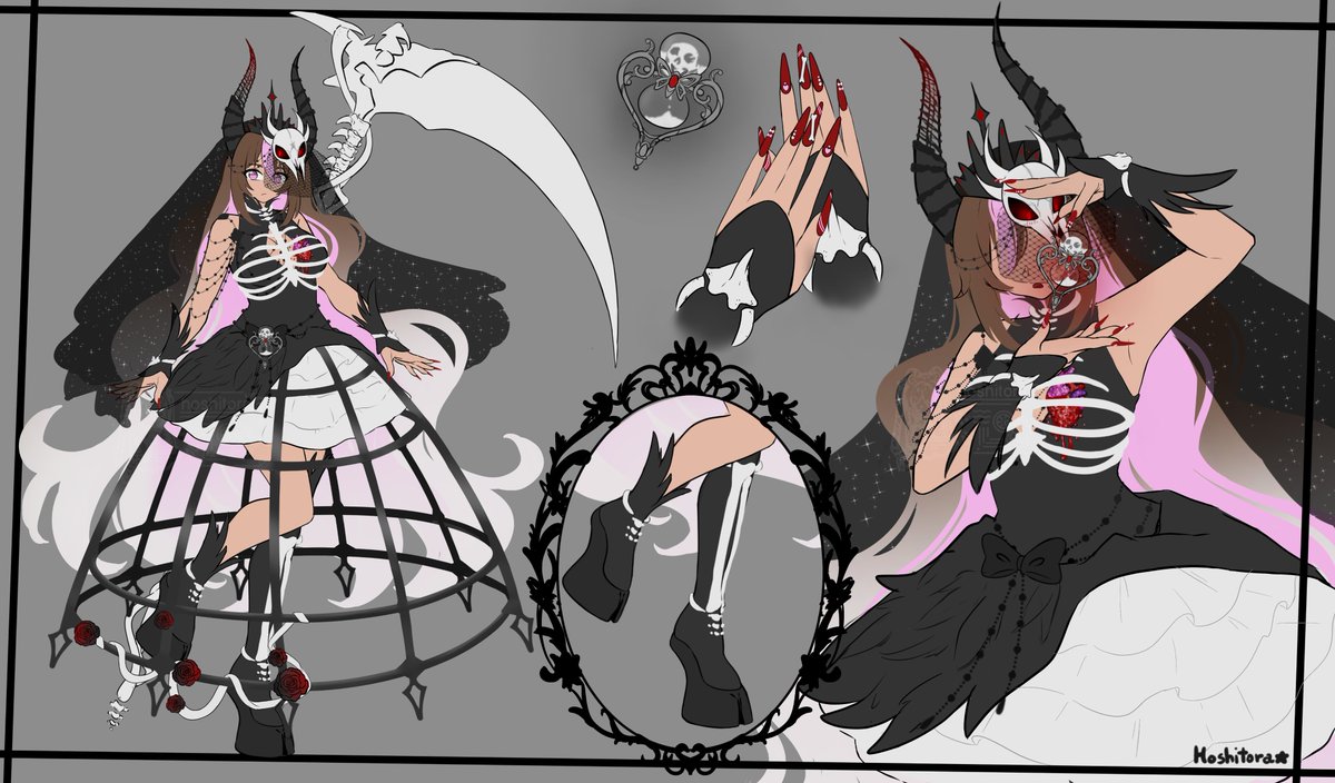 FINALLY I FINISHED MY ENTRY FOR <a href="/TiramisuBunnyVT/">Tiramisu 🦴🩷</a> CONTEST💀🦴💕
I wanted to make her a goddess of death! Finally I was able to draw an aesthetic I've had in mind for a while!
I tried to add some details of the original design on the nails! I hope you like the design!🥰
#TiraSpooky