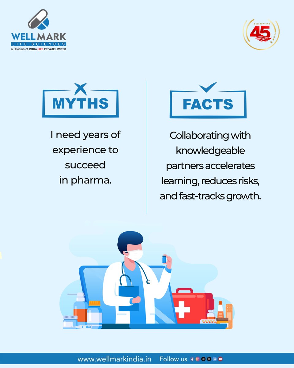 wellmarkindia's tweet image. Think you need years of experience to succeed in pharma? Think again! Partner with experts and fast-track your growth while minimizing risks.

#PharmaSuccess #FastTrackGrowth #PartnerWithExperts #CareerInPharma #PharmaOpportunities #GrowWithExperts #MinimizeRisks