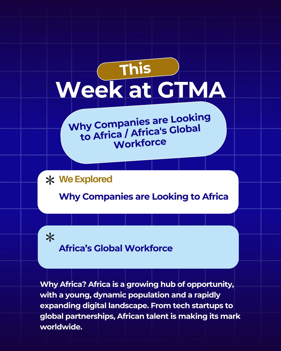 GTMAFRICA's tweet image. GTMA connects businesses to Africa’s growing pool of skilled, driven, and globally competitive talent. 

Click link in bio to partner with us today!

#africatalent #globalworkforce #africatotheworld #gtmafrica