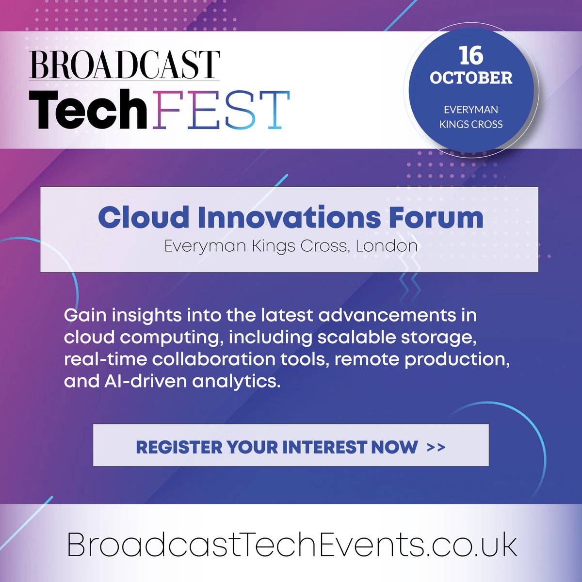 Broadcast_Tech's tweet image. 🚨Final spaces remain for our #CloudInnovations Forum, happening next Thursday! Don&apos;t miss out on this brilliant event and register interest today: bit.ly/CloudInnovatio…

🗓️ 16 October | 📍 Everyman Kings Cross
🎟️ Free, niche, and built for hands-on pros

#TechFest