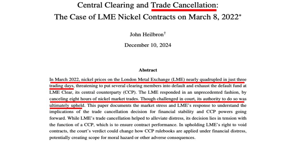 History shows why to avoid futures &amp; hold the physical asset in a #commodity price squeeze. Example: in 2022 shorts who promised to deliver #nickel got their obligations cancelled leaving longs empty-handed without nickel or profits. Own physical #silver or risk force majeure.