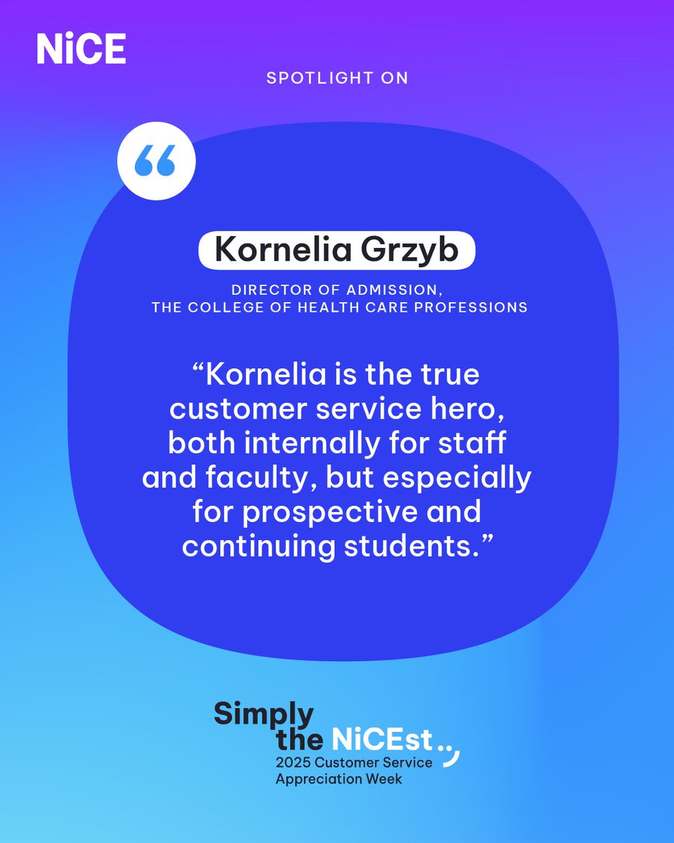 Recognizing Kornelia Grzyb of <a href="/CHCPedu/">The College of Health Care Professions</a>.

She champions staff, faculty, and students with care and excellence every day.

#CustomerServiceWeek2025 #createaNiCEworld #simplytheNiCEst
