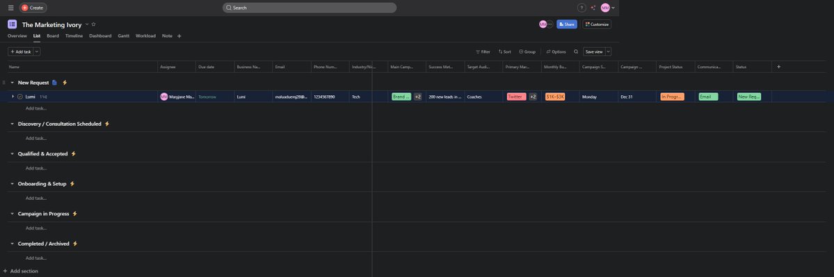 Just built a client intake form in Asana for a digital marketing agency. It’s super detailed, captures goals, pain points, budget, the whole thing. I made a short video walking through how I built it. Dropping on my YouTube Monday morning 🎥 

youtube.com/@MaryjaneMalu