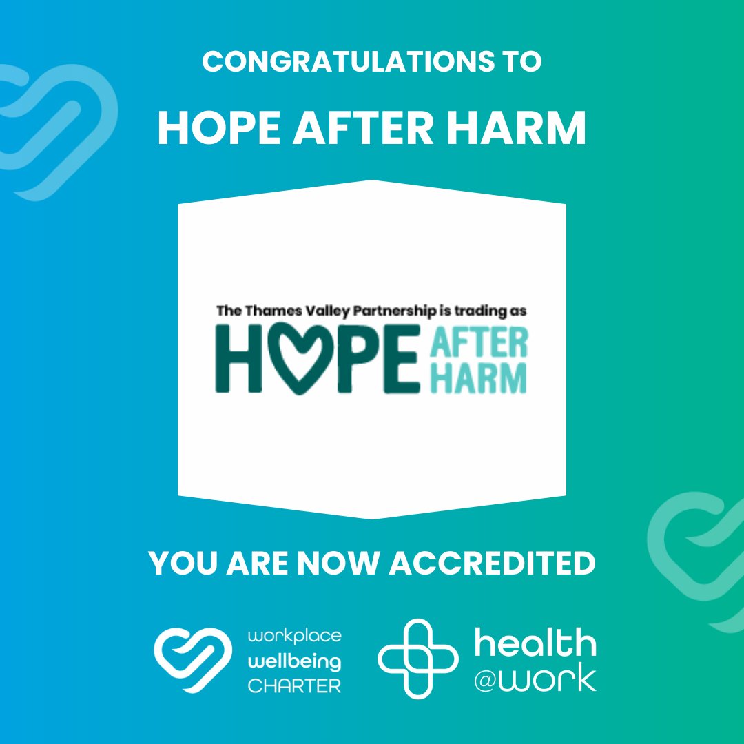 Workplace Wellbeing Charter Accreditation ⭐

We're delighted to announce that Hope After Harm are now accredited under the Workplace Wellbeing Charter! 

This accreditation is testament to the hard work of the team in improving the health and wellbeing of their workplace.