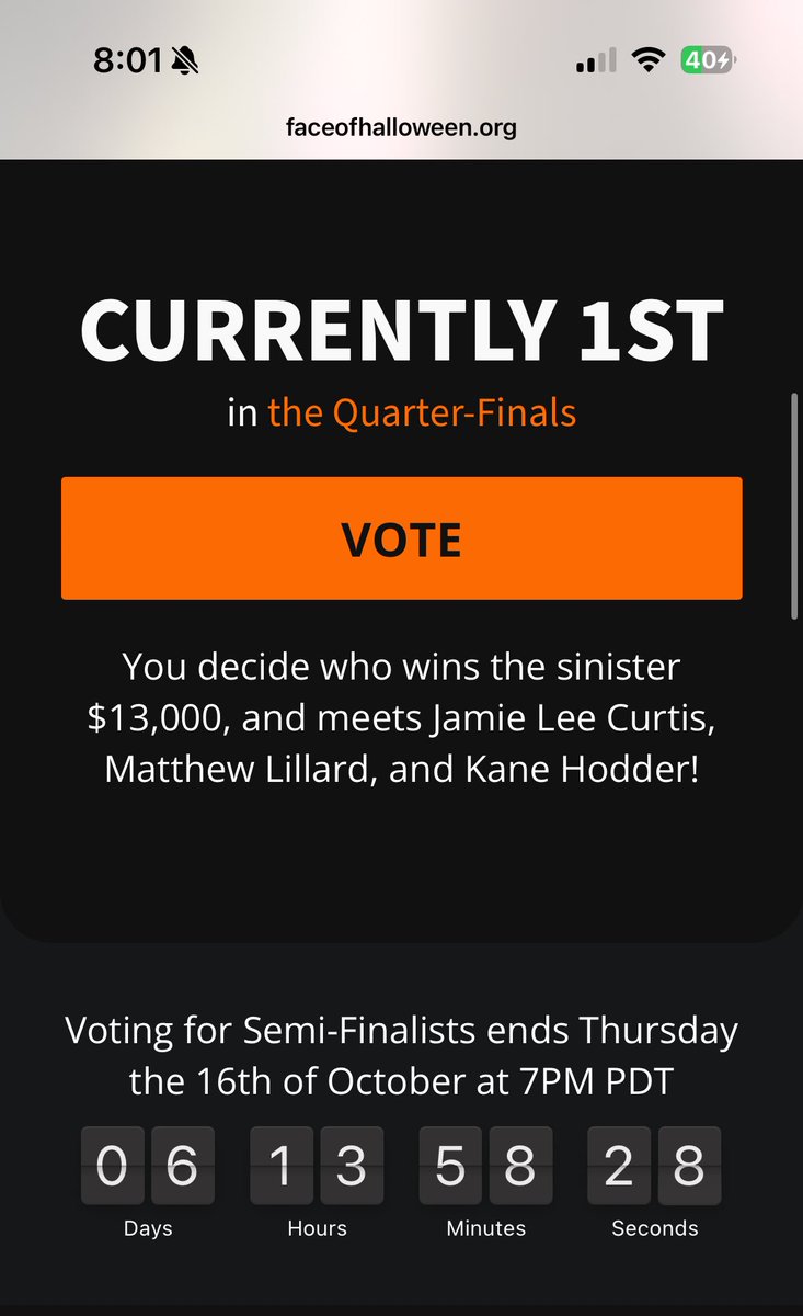 MicHELLaware's tweet image. faceofhalloween.org/2025/michelle-… 
Good morning #HorrorFam &amp;amp; #StonerFam! Have a Fabulous #FrHIGHday, please remember to vote so I can stay in first place, pay my bills, schedule my oral surgery &amp;amp; FINALLY meet JAMIE LEE CURTIS, along with Matthew Lillard &amp;amp; Kane Hodder &amp;amp; if you’re looking to…