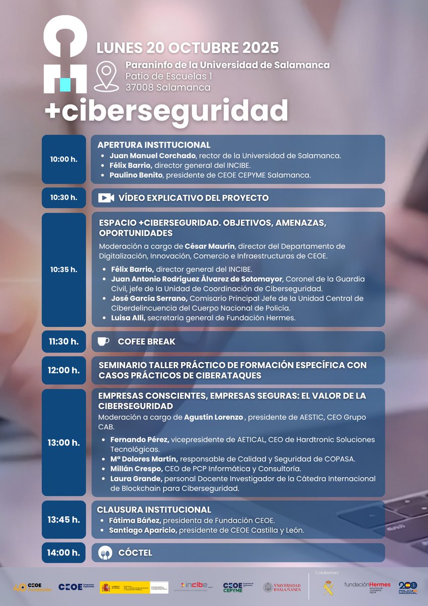 ceoecepymesa's tweet photo. 🔒 𝗦𝗮𝗹𝗮𝗺𝗮𝗻𝗰𝗮 𝗿𝗲𝗳𝘂𝗲𝗿𝘇𝗮 𝗹𝗮 𝗰𝗶𝗯𝗲𝗿𝘀𝗲𝗴𝘂𝗿𝗶𝗱𝗮𝗱 𝗲𝗺𝗽𝗿𝗲𝘀𝗮𝗿𝗶𝗮𝗹

El Paraninfo de la Universidad de Salamanca acogerá una jornada clave para proteger a las empresas frente a los retos del entorno digital.

https://t.co/TjR50yH9sP https://t.co/QzdK9bRNEK