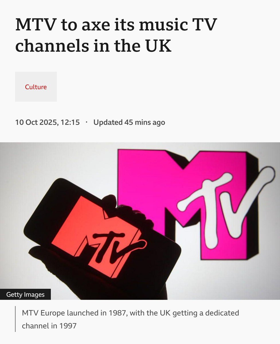 CaseyRain's tweet photo. MTV was culturally and spiritually dead when it stopped airing music videos. Corporate-led decline of what was once the coolest brand in existence. Sad. https://t.co/ORh7WYbk55