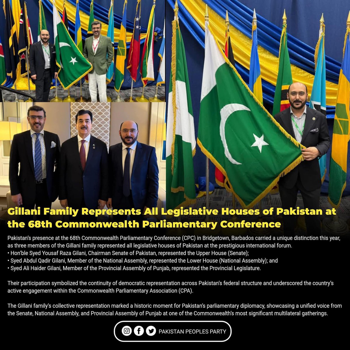Gillani’s represents all legislative houses of Pakistan ay the 68th Commonwealth Parliamentary Conference 
<a href="/YusufRazaGilan1/">Yusuf Raza Gilani</a> <a href="/ahaidergilani86/">Ali Haider Gilani</a>