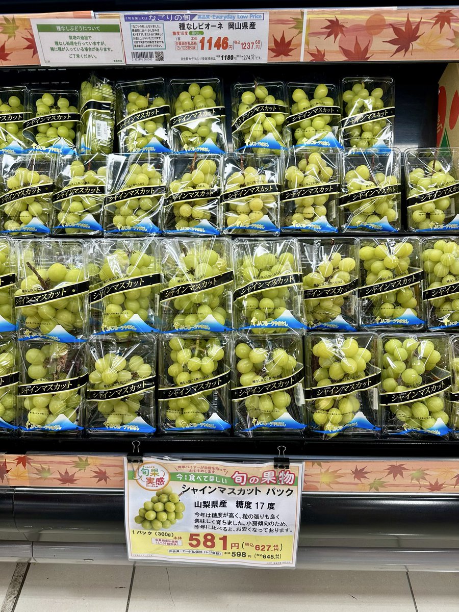 GOEAA3's tweet photo. 今日(2025/10/10)
所沢のOK(オーケー)スーパーに行ったら
シャインマスカット🍇が安く売ってたっ✨️
今年、初のシャインマスカット🍇✨
ちょうど良い大きさで購入🥰
#OK
#オーケー
#所沢
#TOCOTOCO https://t.co/9jzpy6ZM1q