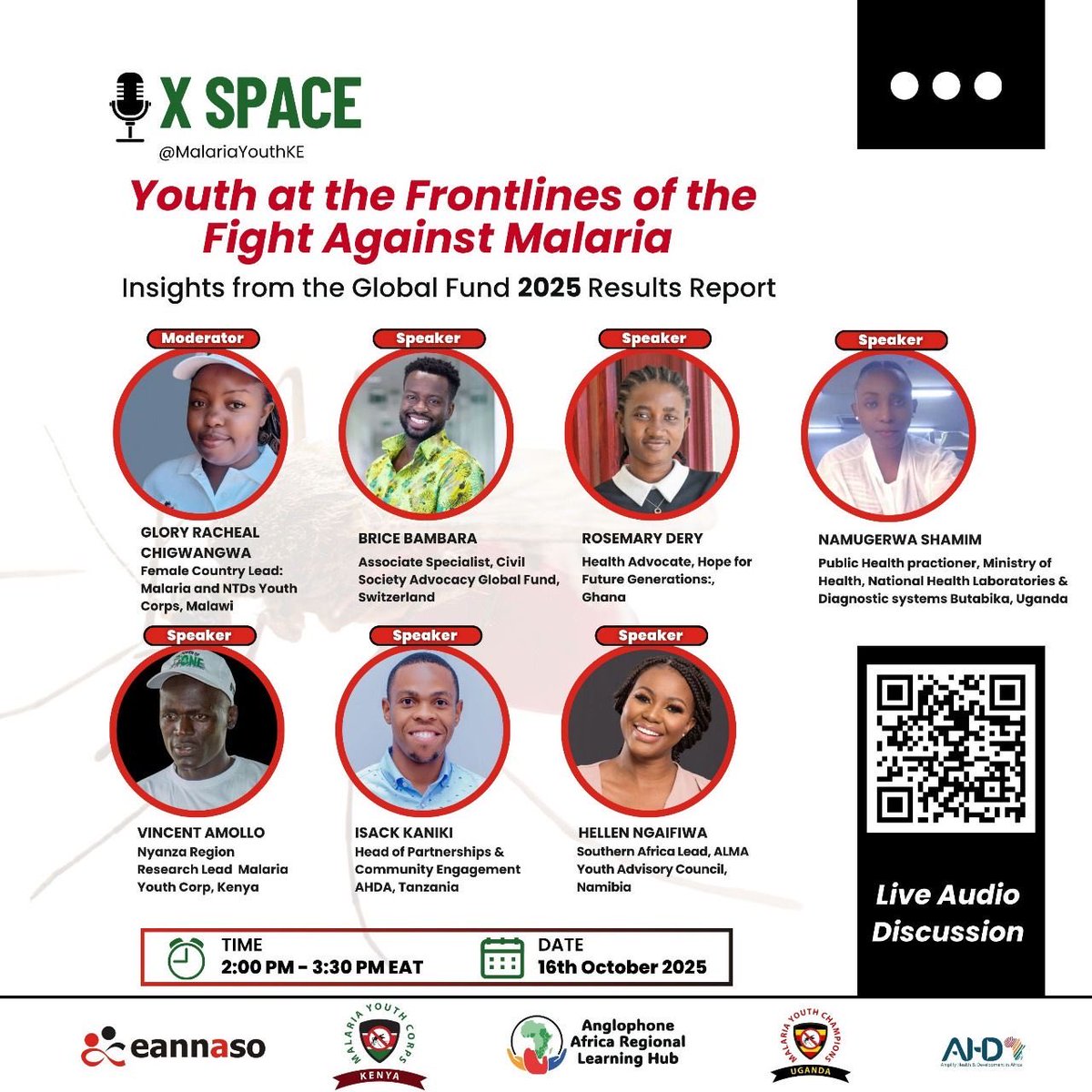 🚀 Join us for an exciting X Space “Youth at the Frontline of the Fight Against Malaria” hosted by MYCU, <a href="/eannaso/">EANNASO</a>, <a href="/MalariaYouthKE/">Kenya Malaria Youth Corps</a> &amp; partners! 

🌍 Let's unite to fight malaria &amp; make a difference. 🦟💪

📅 Date: 16-10-25 🕒 Time: 2pm EAT

Link 👉👉 x.com/i/spaces/1ypJd…