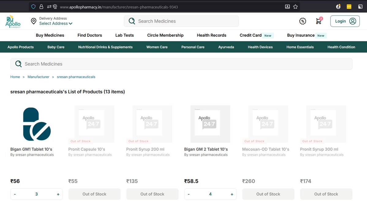 _AtulKumar2_'s tweet image. Dear @HospitalsApollo @ApolloPharmacy 

is it still ethical for you to allow Sresan Pharma products on your page?

I generated this screenshot at 17:41 IST on 10th Oct 2025. 

@MoHFW_INDIA @CDSCOWZ2011 @foodcontroller