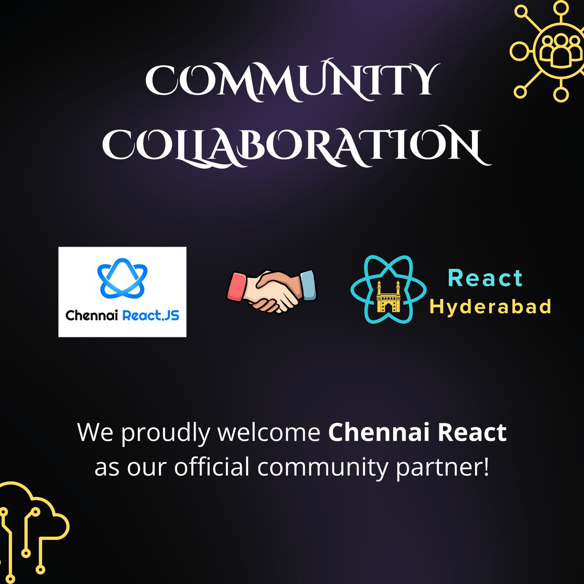 React_Hyderabad's tweet image. ⚛️ 💜 React + React = More React!
We&apos;re super excited to welcome our next Community partner @chennaireact 💙 A huge shoutout to their entire team for making this happen - can&apos;t wait to build something amazing together!

#ChennaiReact #ReactHyderabad #Reactjs