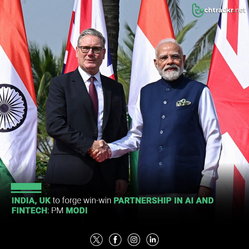 TechTrackr_net's tweet image. India and UK to forge AI and fintech partnership, announce PM Modi and PM Starmer.

#GlobalFintechFest #PMModi #KeirStarmer #AI #Fintech #Innovation #DigitalIndia #TechTrackr #TechNews