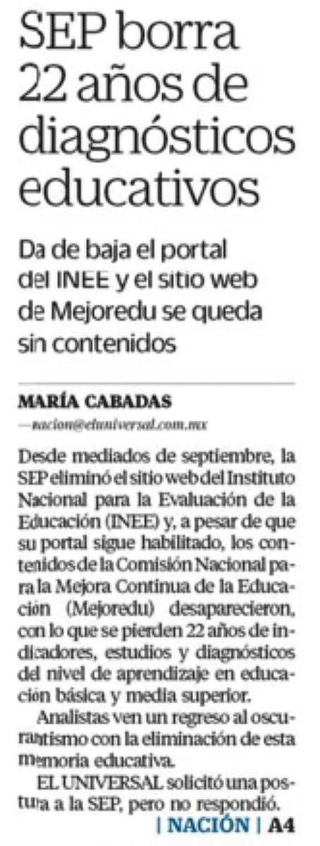 Melissa_Bely's tweet photo. ¡ QPM !

Mario Delgado ordenó borrar datos de... ¡ 22 años de investigación para mejorar la educación !

Hemos regresado al OSCURANTISMO al borrar toda esa historia.

Esa información era sumamente valiosa porque señalaba las fallas de la educación en México.

👇 https://t.co/cC6VppNcp3