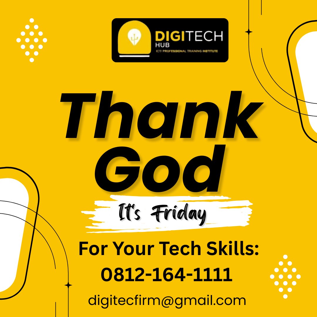 digitecinfotech's tweet image. Thank God It’s Friday! 💃🏾
Why not end the week by starting something powerful? 🚀
Upgrade your tech skills at DigiTech Hub — where passion meets innovation! 💻✨
📞 Call: 0812-164-1111
#WeekendLearning #weekendvibes