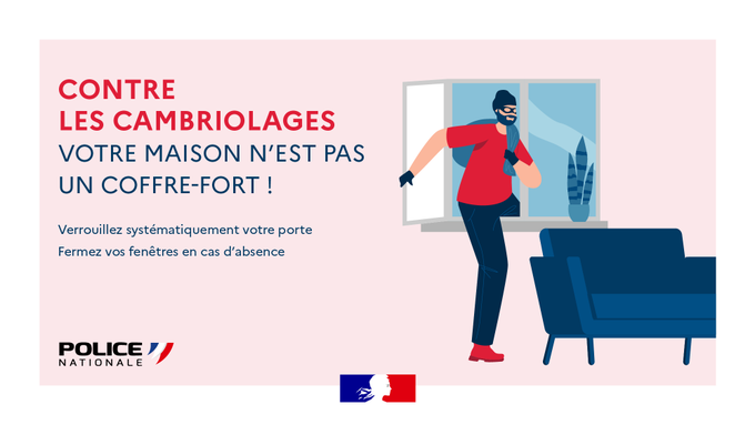 #ContreLesCambriolages | Afin de vous éviter des soucis et des démarches auprès de nos services, pensez à verrouiller systématiquement votre porte et vos fenêtres lorsque vous quittez votre domicile.