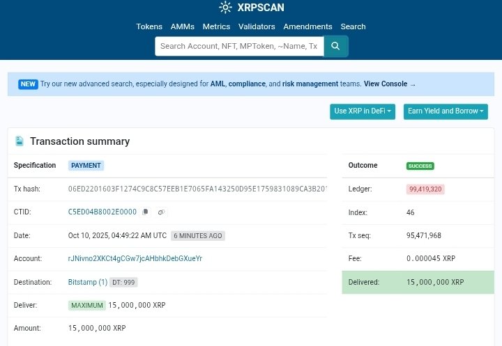 TheCryptoSquire's tweet photo. 🚨 BREAKING:

15,000,000 $XRP — $42.1M — just landed on Bitstamp. 👀

Whales are making their move... and they’re not here to play. 🌊🔥 https://t.co/CTTRWfJRku