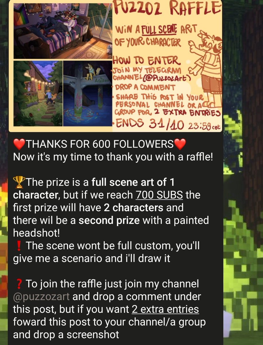raffle in my telegram channel! it has pretty big prizes 👀
t.me/Puzzozart