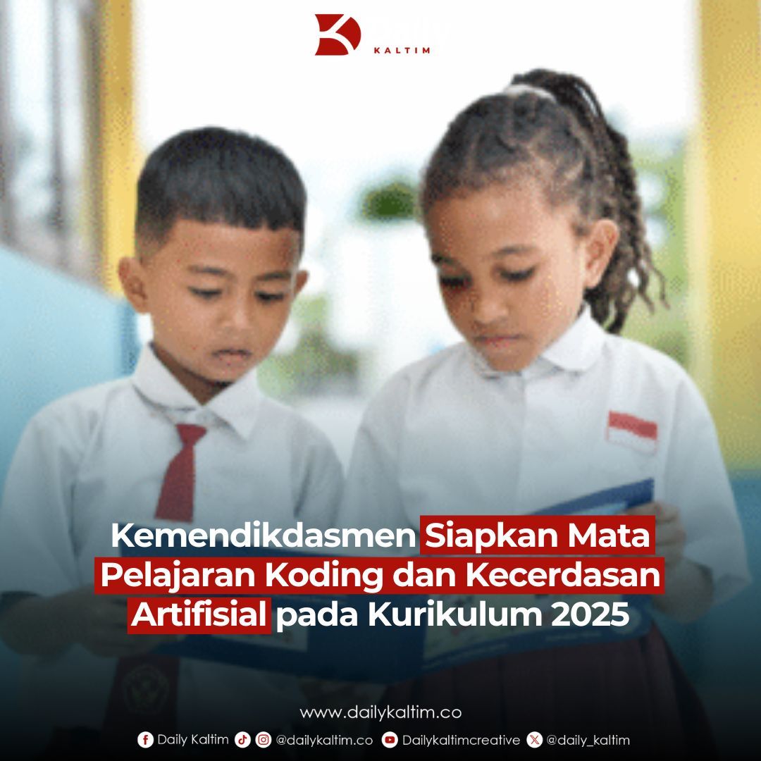 daily_kaltim's tweet image. Kementerian Pendidikan Dasar dan Menengah (Kemendikdasmen) menetapkan penambahan mata pelajaran koding dan kecerdasan artifisial (KA) pada kurikulum mulai tahun ajaran 2025/2026. 

Selengkapnya kunjungi Dailykaltim.co

#Kemendikdasmen #Koding #AI #Kurikulum #Pendidikan