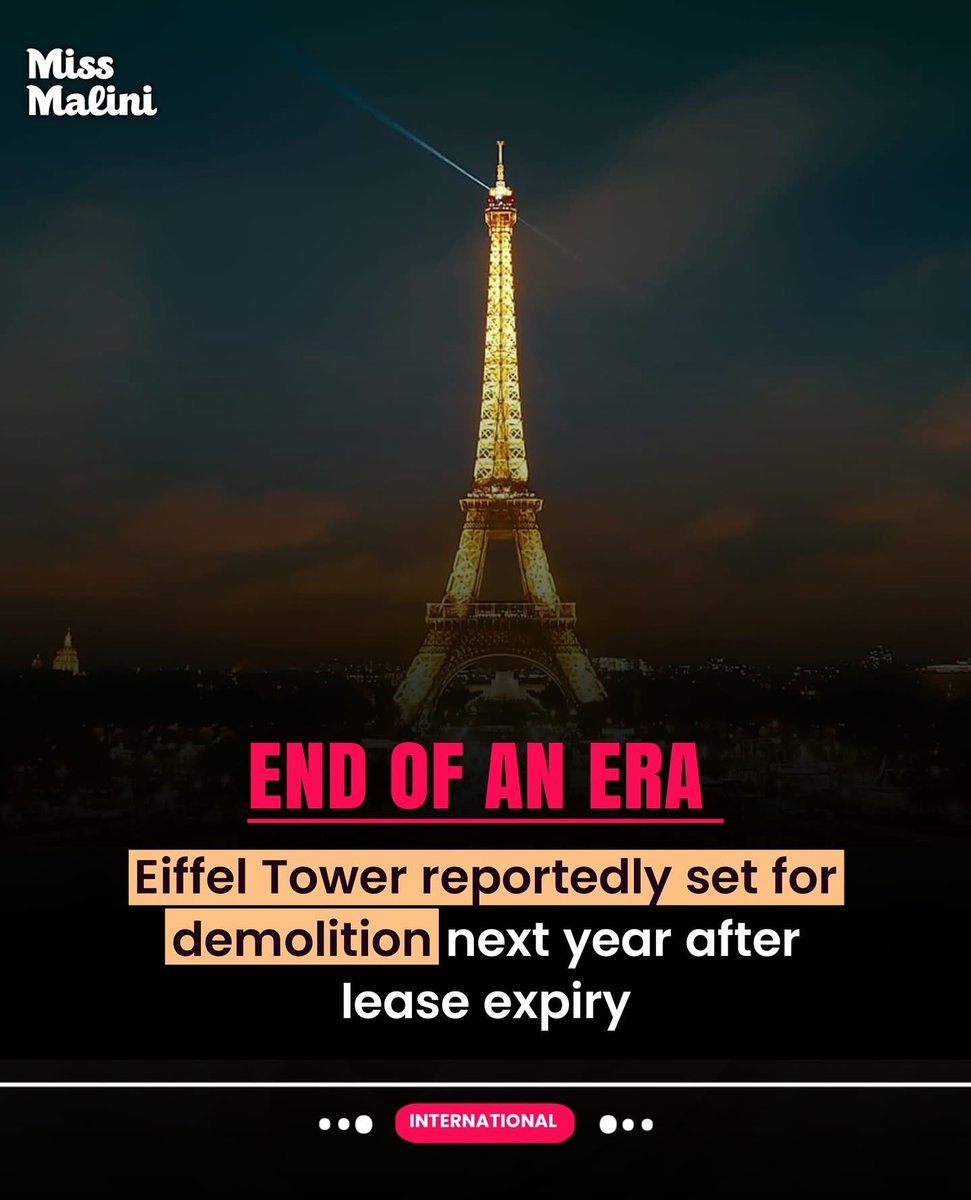 promax1811's tweet image. World-famous Eiffel Tower, a symbol of France for over 135 years, is reportedly set for demolition in 2026 after its operating lease expires. Officials cite structural fatigue, costly maintenance, and rising public complaints as key reasons behind this shocking decision.