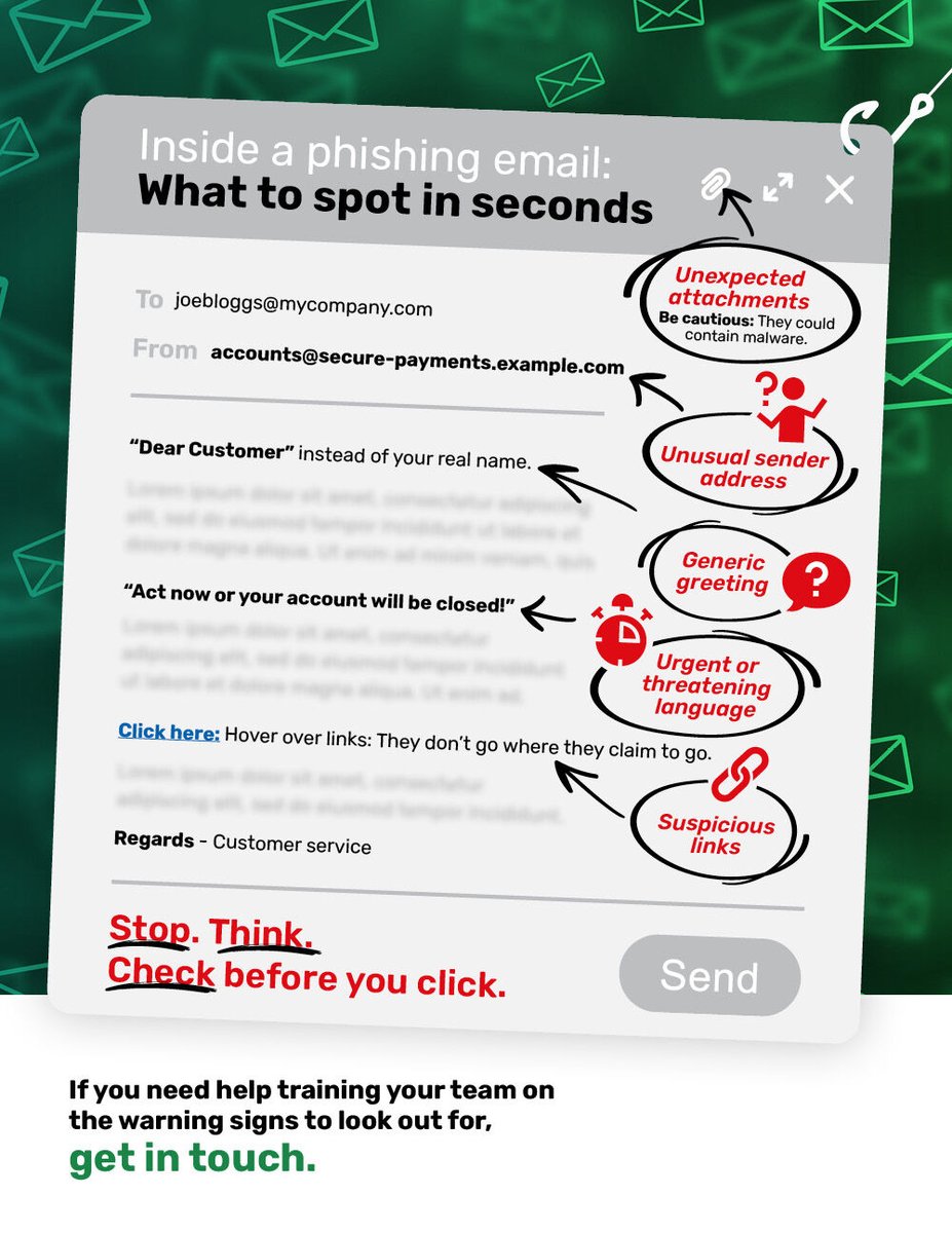 techexperts's tweet image. Phishing emails are getting SMARTER. They’re when cybercriminals pretend to be someone you trust, to get you to click a suspicious link.
Think you or your team could spot one in seconds?
Sometimes the clues are obvious. If you know where to look…
