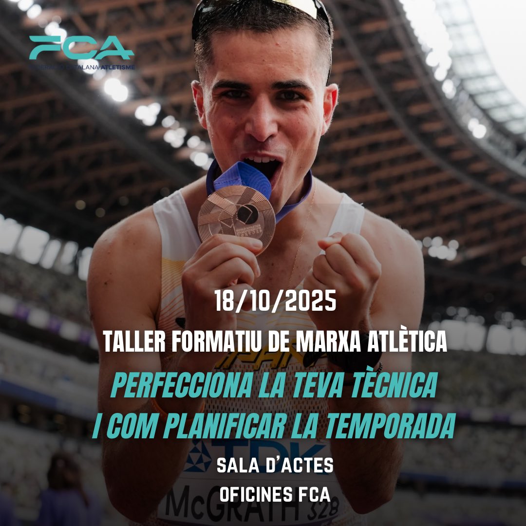 Atletisme_FCA's tweet image. 🤝 El 18 d’octubre tenim un dia farcit d’activitats FCA!

Durant el matí tenim un seminari de marxa atlètica a càrrec d’en Josep Marín

📍 Sala d’actes oficines de la Federació

‼️ Recordeu que a la tarda ens citem a l’INEF per viure la formació d’en Carlos Balsalobre
