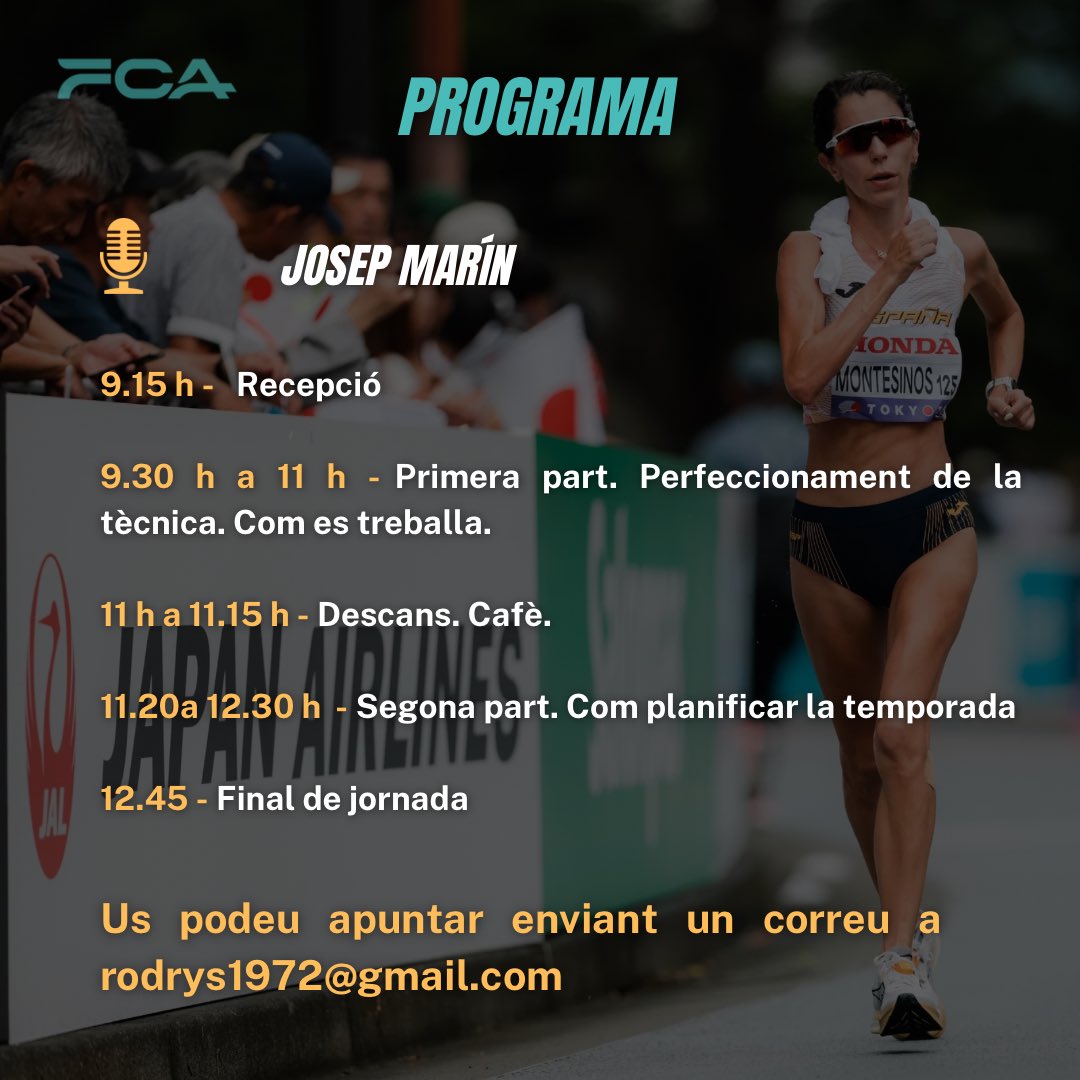 Atletisme_FCA's tweet image. 🤝 El 18 d’octubre tenim un dia farcit d’activitats FCA!

Durant el matí tenim un seminari de marxa atlètica a càrrec d’en Josep Marín

📍 Sala d’actes oficines de la Federació

‼️ Recordeu que a la tarda ens citem a l’INEF per viure la formació d’en Carlos Balsalobre