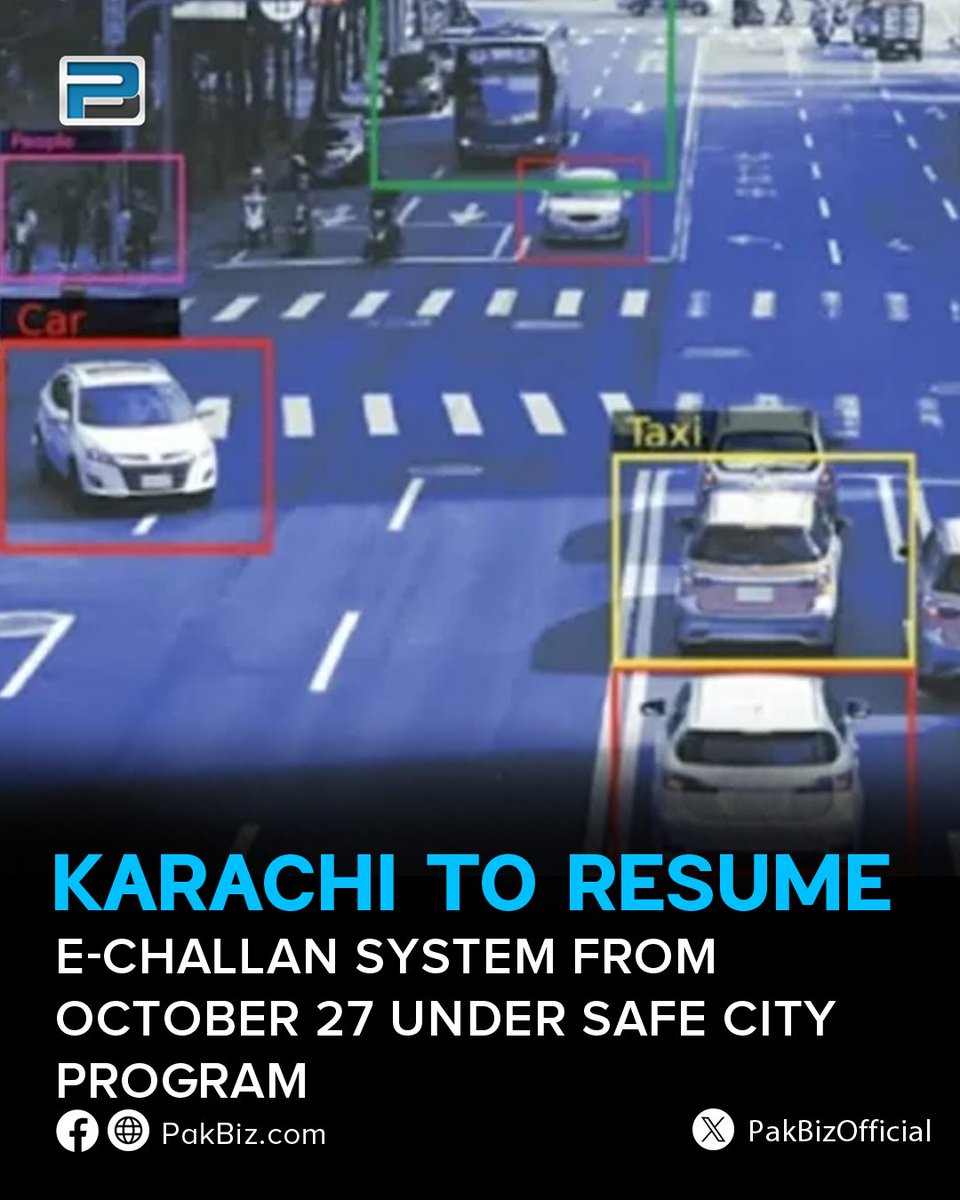 PakBizOfficial's tweet image. Karachi to Resume e-Challan System from October 27 Under Safe City Program
pakbiz.com/s38y
#echallan #trafficpolice #safecityprogram