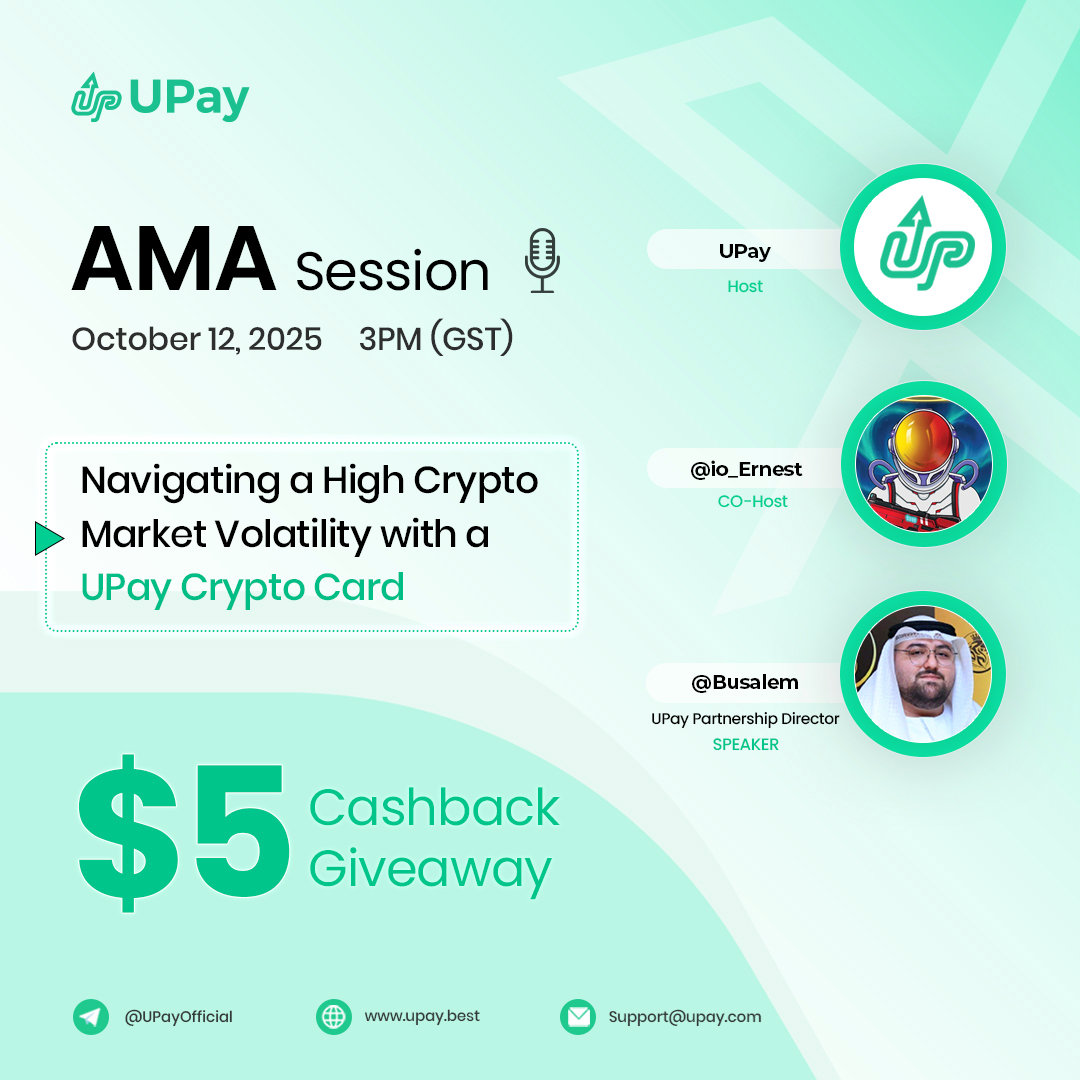🚨 UPay X Space Alert + 5 USDT Cashback Giveaway!

Join us this Sunday for an exclusive AMA on Navigating a High Crypto Market Volatility with a UPay Crypto Card, learn how to stay flexible, stable, and in control during volatile market conditions.

🗓 Date: October 12, 2025
⏰