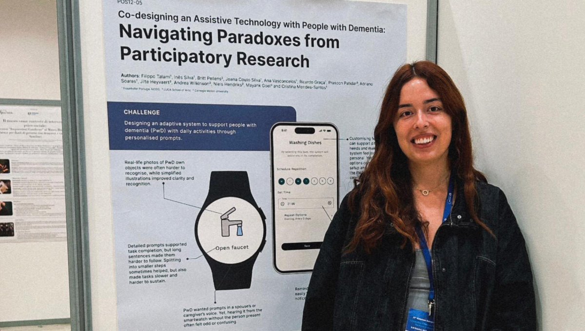 FhP_AICOS's tweet image. We participated in the #Alzheimer Europe Conference 2025, held in Bologna, Italy 🇮🇹 from 6–8 October.
Inês Silva, presented a poster titled “Co-designing an assistive technology with people with #dementia: Navigating Paradoxes from Participatory Research.”
#CoDesign