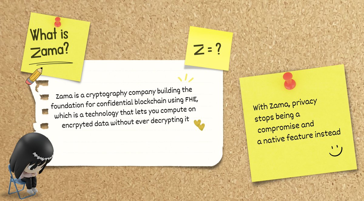 bysenua's tweet photo. Seeing @zama_fhe on the tl, decided to join their s3 campaign 

So yeah, what’s ZAMA? 
Zama is an open source cryptography company focused on making Fully Homomorphic Encryption (FHE) usable in blockchain and AI contexts

“FHE by the way is a technology that lets you compute on encrypted data without ever decrypting it”

You’re probably wondering “Why does this matter?”
Zama uses FHE so that data can stay encrypted the entire time while still being used

That means you can:
- Run smart contracts on hidden data
- Build confidential apps on any blockchain
- Bring industries like finance, healthcare, and AI onchain safely

In simple terms, Zama is building the tech that lets blockchains understand encrypted data, unlocking a new era of privacy without breaking transparency