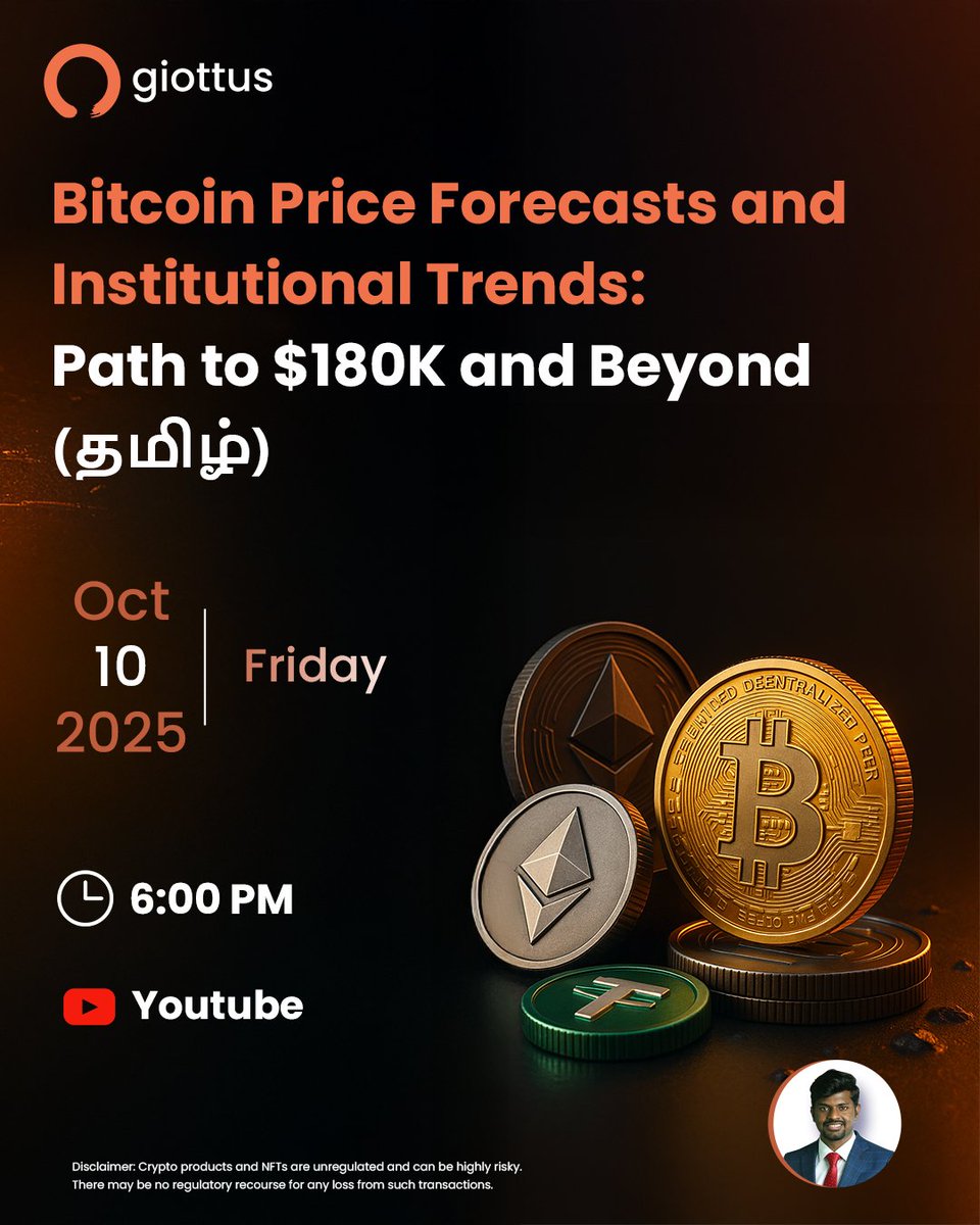LIVE NOW on YouTube! Bitcoin at $180K? Institutional money, market trends &  Tamil insights — all happening right now. 🎥 Join before you miss it:  https://t.co/0FKWmB4iHH #Bitcoin #Giottus #CryptoIndia #TamilCrypto