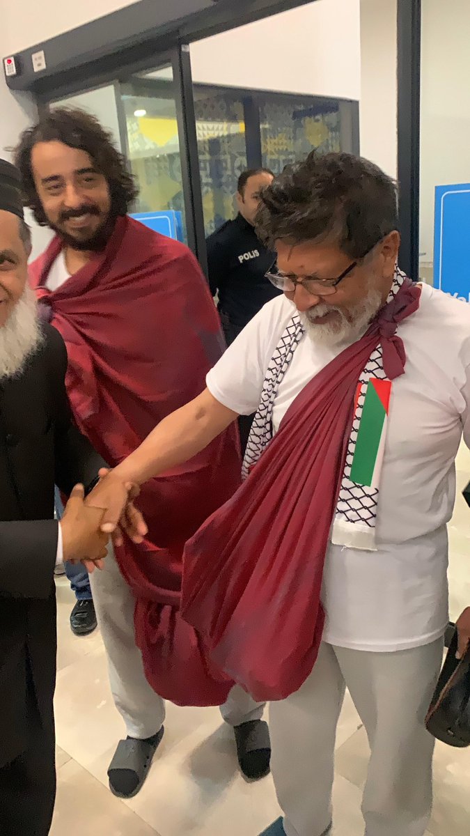 Bangladesh Consul General in Istanbul Mohammad Mizanur Rahman receives renowned Bangladeshi photographer and human rights activist Shahidul Alam on his return from Israel by Turkish Airlines flight on Friday.