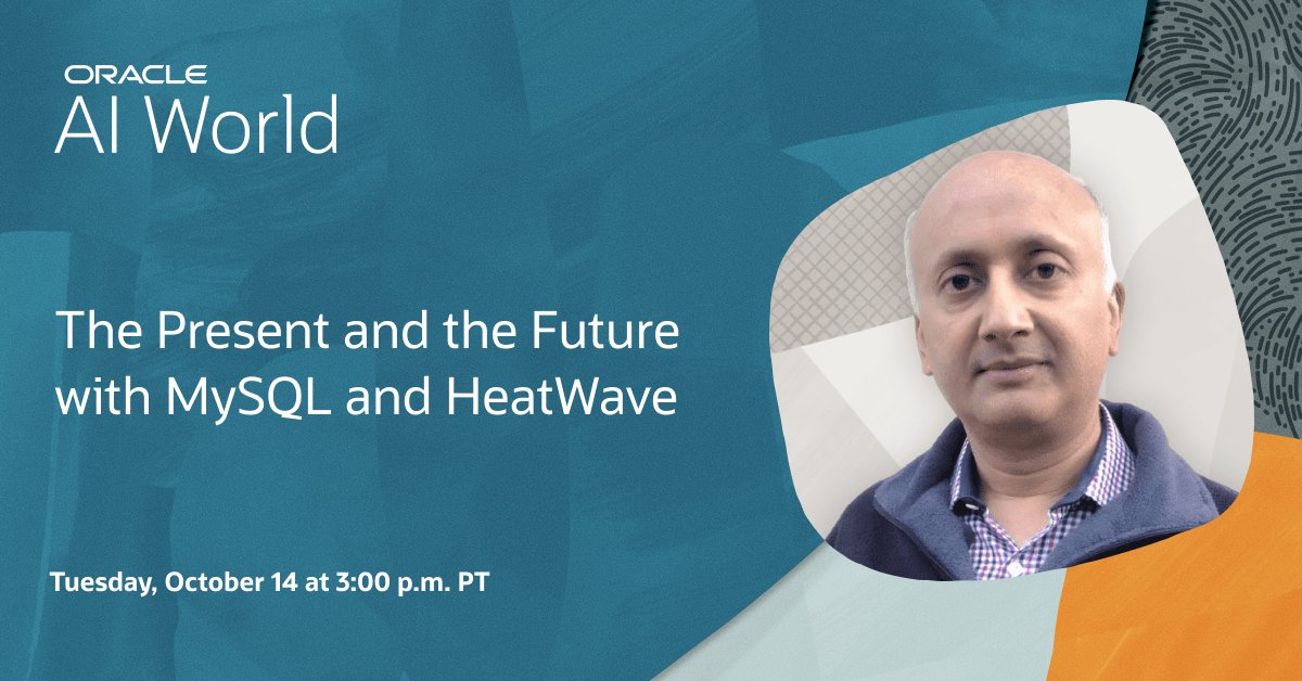 MySQL's tweet image. Join Nipun Agarwal at #AIWorld for The Present and the Future with MySQL and HeatWave session!

Get an insider’s look at the latest HeatWave innovations like NL2SQL, NL2ML, custom embedding support, and new lakehouse features such as Delta Lake and auto data refresh. Plus, check…