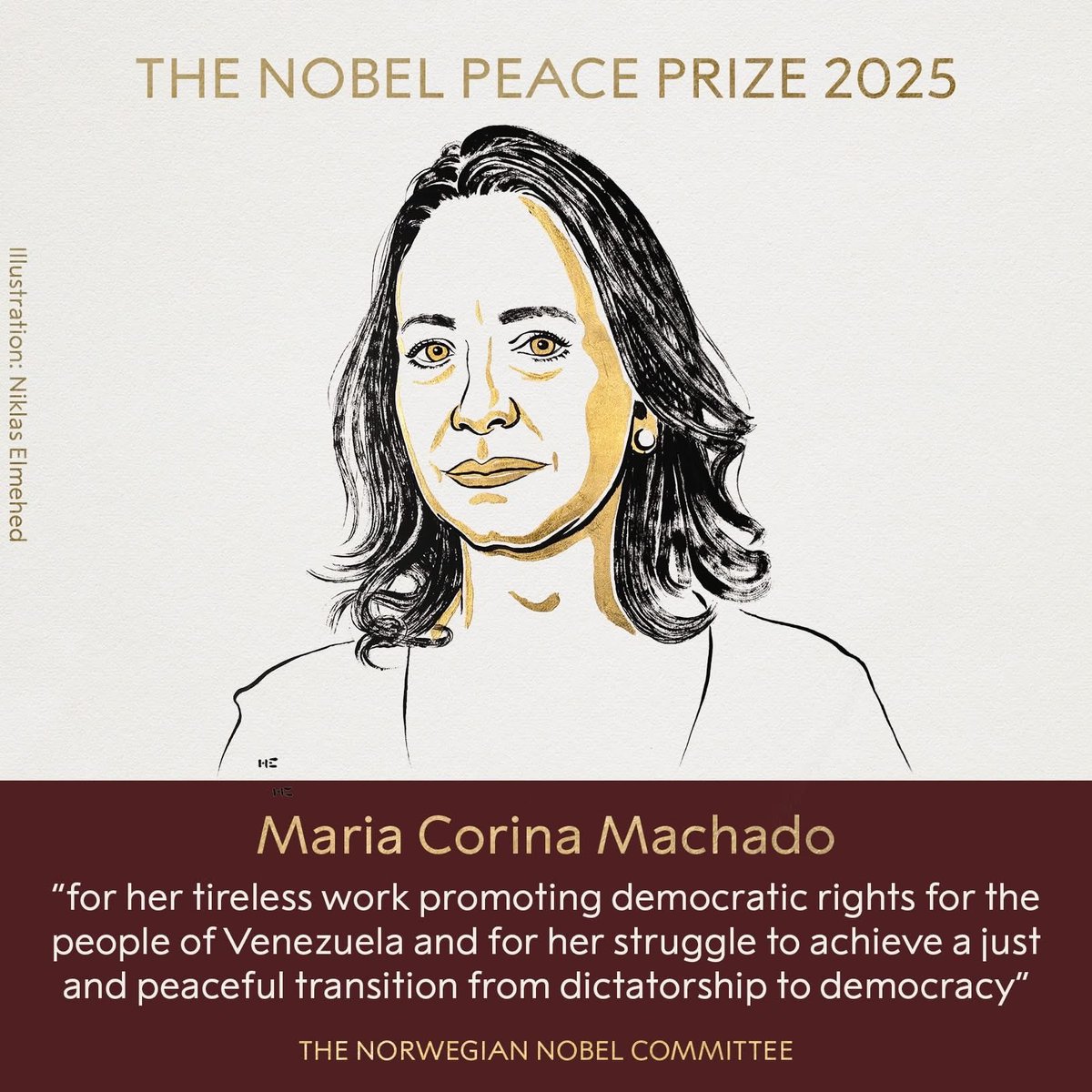 Hared2024's tweet photo. Maria Corina oo ah hogaamiyaha mucaaradka ee dalka Venezuela🇻🇪 ayaa ku guuleysatay biladda Nabadda Adduun ee sannadkan 2025. Maria waxey 
si weyn ugu ololeysaa dimuqraadiyadeynta dalka Venezuela, Maria waxey taageero weyn ka haystaa dalalka galbeedka. https://t.co/coCMaih8YH