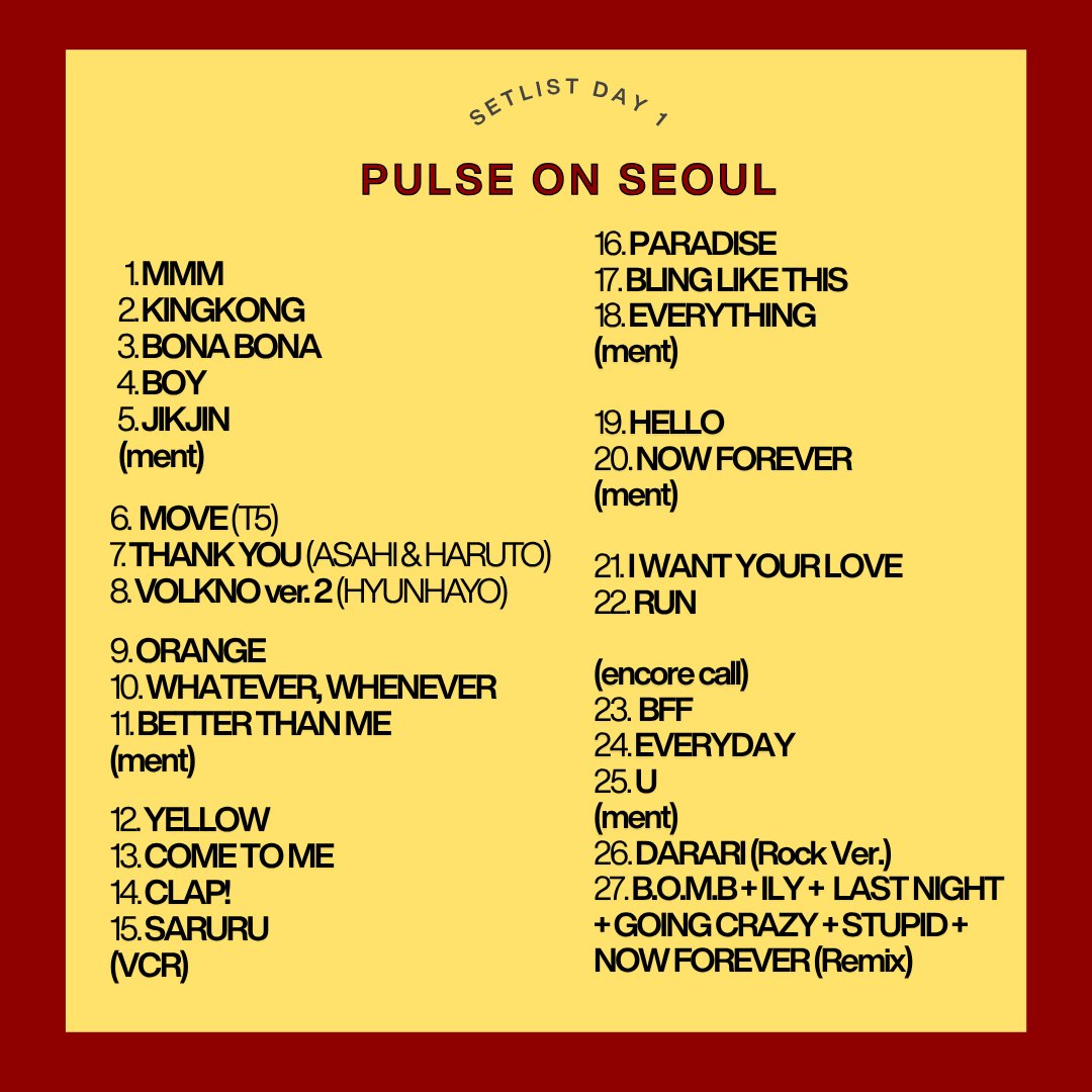 teumengs's tweet image. TREASURE PULSE ON SETLIST DAY 1

#PULSE_ON #PULSE_ON_IN_SEOUL 
#TREASURE #트레저 #トレジャー 
@treasuremembers