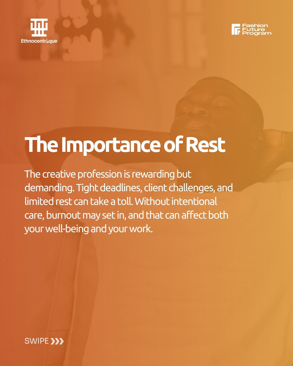 EthnicByChoice's tweet image. In the creative hustle, it’s easy to forget that machines aren’t the only ones that need maintenance. Our minds do too.
Healthy minds build thriving industries. 
#FashionFutureProgram #TheMovement #MadeForTheFuture #YouthInFashion