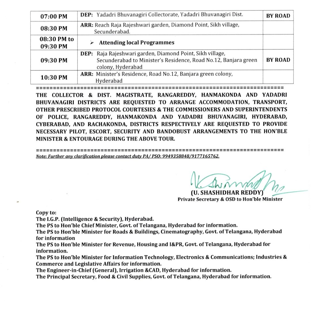 UttamINC's tweet photo. Tomorrow my programs 
1. Morning - irrigation review in secretariat 
2. ⁠Condolence visit- Donthi Madhav Reddy, MLA 
3. ⁠Evening- Irrigation &amp; Civil Supplies departments review in Bhongir Collectorate https://t.co/7CWExEUI1X