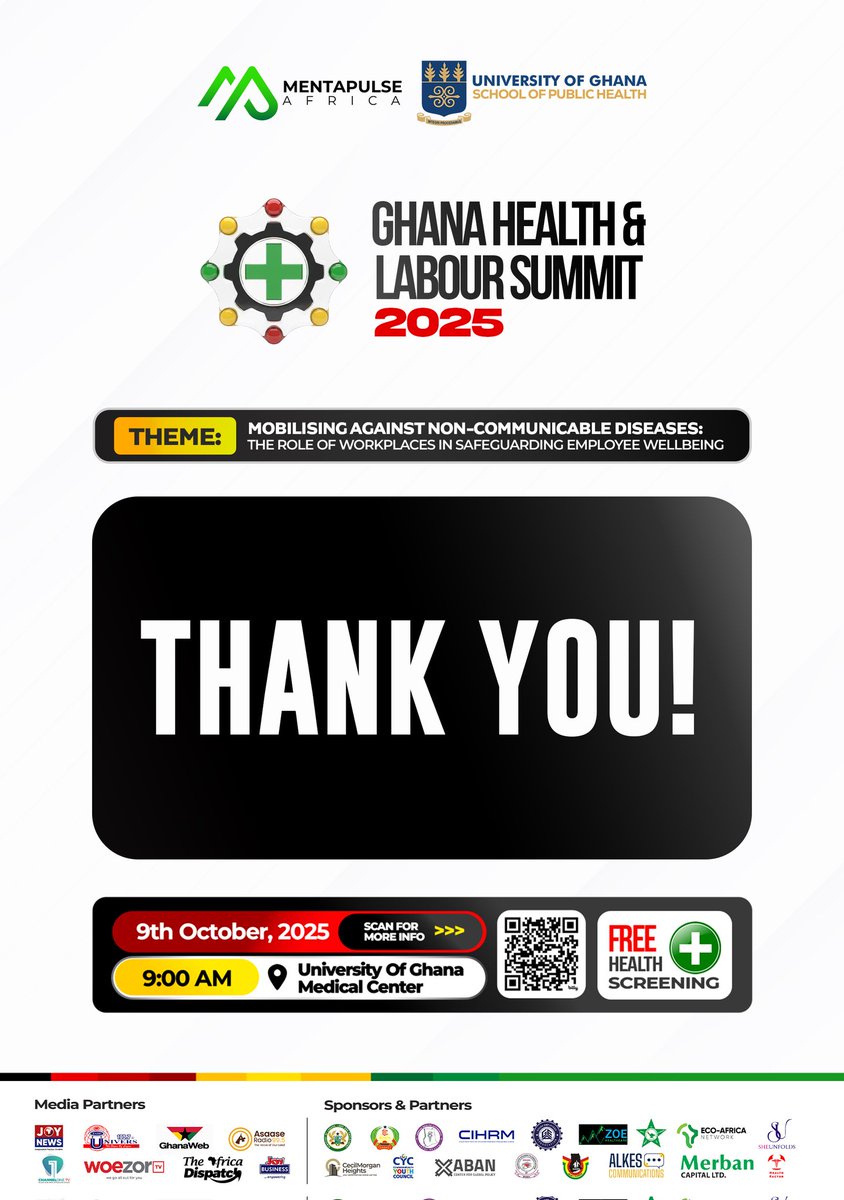 MentaPulse_'s tweet photo. THANK YOU FOR MAKING HISTORY WITH US!

The Ghana Health &amp; Labour Summit 2025 extends profound gratitude to all who made this national movement possible:

Speakers &amp; Panelists
For your powerful insights and leadership in shaping Ghana’s future of workplace wellbeing. https://t.co/9Ez7UmlF2l