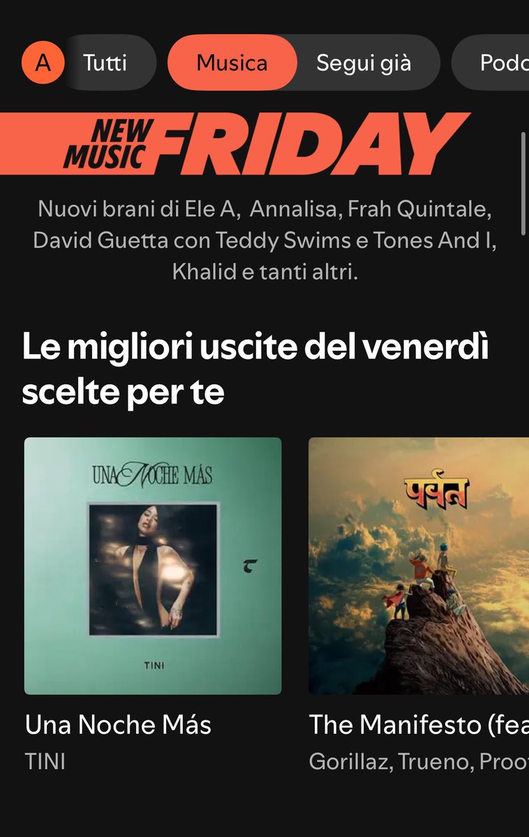 annaxtini's tweet photo. Una Noche Más aparece entre los mejores lanzamientos del viernes en Spotify Italia 🇮🇹💫🖤

VAMOS TODOS A REPRODUCIR ESTE HIT 🖤💫💫

@SpotifyItaly @TiniStoessel 
#NewMusicFriday #UnaNocheMas #tinitinitini #futttura #TINI https://t.co/OB6TBnoHBw