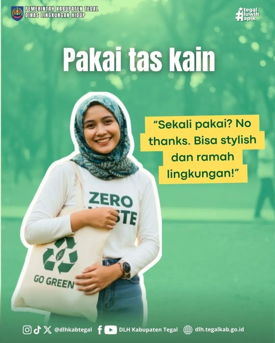 dlhkabtegal's tweet photo. #jakwirlingkungan
Kita nggak harus sempurna buat peduli lingkungan 🌿
Mulai aja dari hal kecil: bawa tumbler, pakai tas kain, pilah sampah ♻️
Bareng-bareng kita wujudkan #TegalLuwihApik 🤝

#ZeroWaste #DLHKabTegal #GoGreen #SadarLingkungan #TumblerChallenge #BijakPlastik https://t.co/g6uuKX9uEG