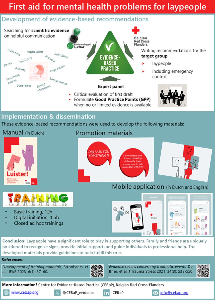 CEBaP (@cebap_evidence) on Twitter photo 🧠 Today is #WorldMentalHealthDay.
At <a href="/RodeKruisVL/">Rode Kruis-Vlaanderen</a>, we support mental well-being with our evidence-based handbook: : ‘Listen! First Aid for Mental Health Problems’ (in Dutch: Luister! Eerste Hulp bij Psychische Problemen - EHBP).
This visual shows how it came to life. 🧠 Today is #WorldMentalHealthDay.
At <a href="/RodeKruisVL/">Rode Kruis-Vlaanderen</a>, we support mental well-being with our evidence-based handbook: : ‘Listen! First Aid for Mental Health Problems’ (in Dutch: Luister! Eerste Hulp bij Psychische Problemen - EHBP).
This visual shows how it came to life.