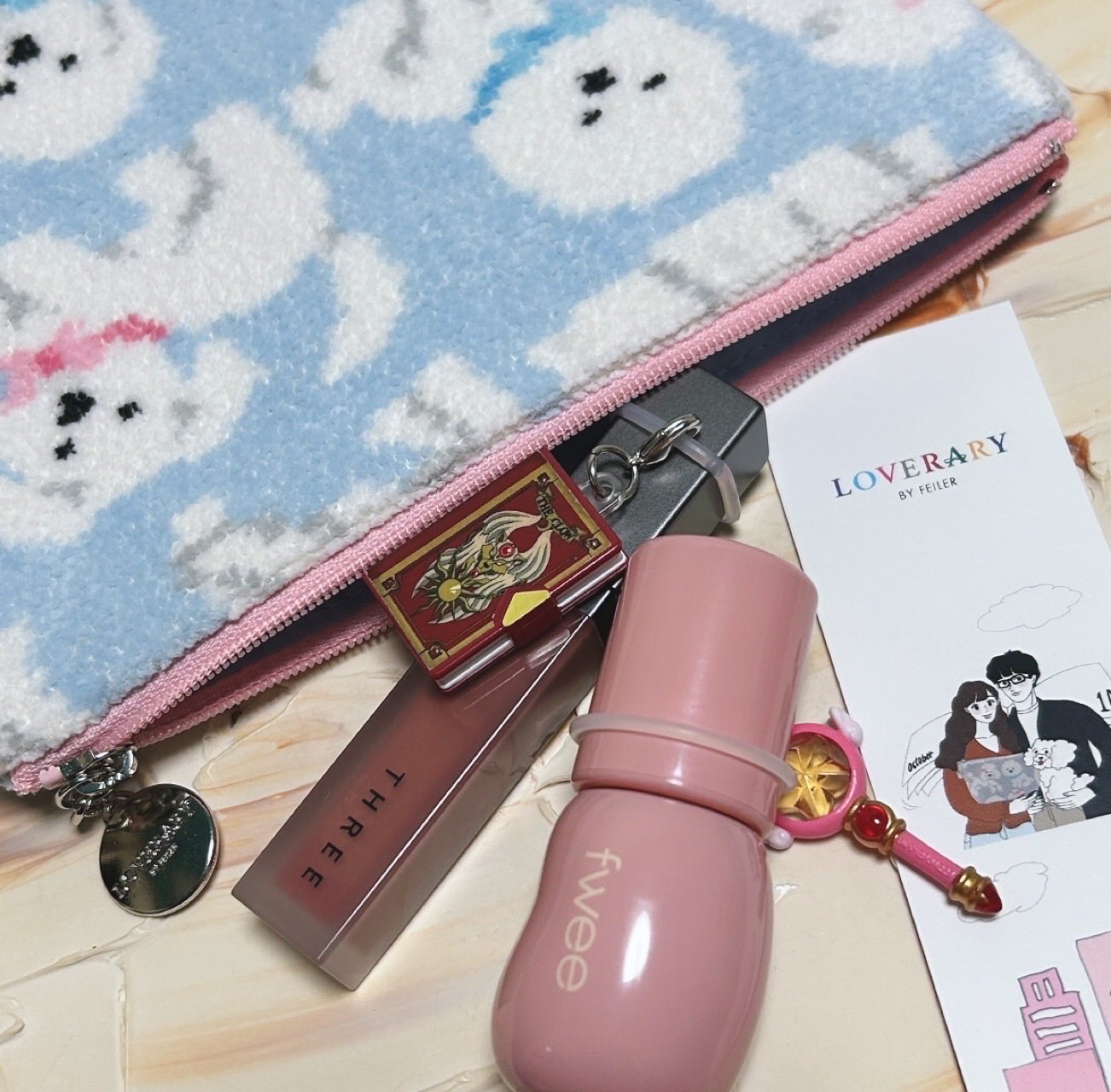 フェイラー モフモフワンチャン ハンカチ＆L字ポーチ グレー