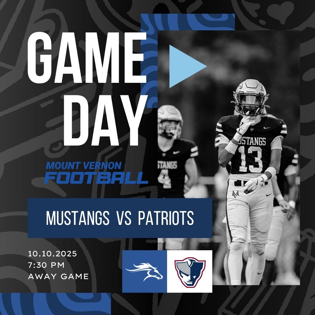 We're on the road tonight at Greenville High School!

Go Mustangs!

#MVfootball #MVathletics #ImAMustang #LetsDoThis <a href="/TheMVSchool/">Mount Vernon School</a> <a href="/Mustangs_MVFB/">Mount Vernon Mustangs Football</a>