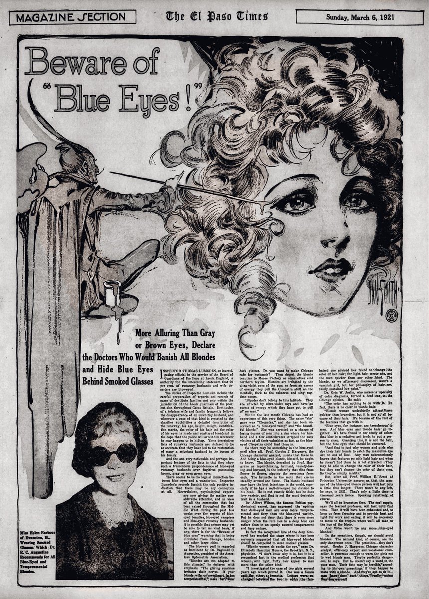 oddoldnews's tweet image. Beware Of Blue Eyes 

El Paso Times, El Paso, Texas · Sunday, March 06, 1921