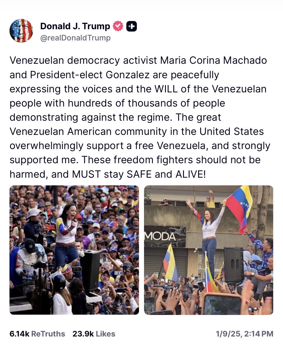 Esto decía el presidente Donald Trump sobre el Premio Nobel de la Paz <a href="/MariaCorinaYA/">María Corina Machado</a> en enero: